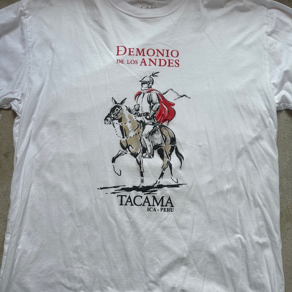 White Graphic T-Shirt with Red and Black Print